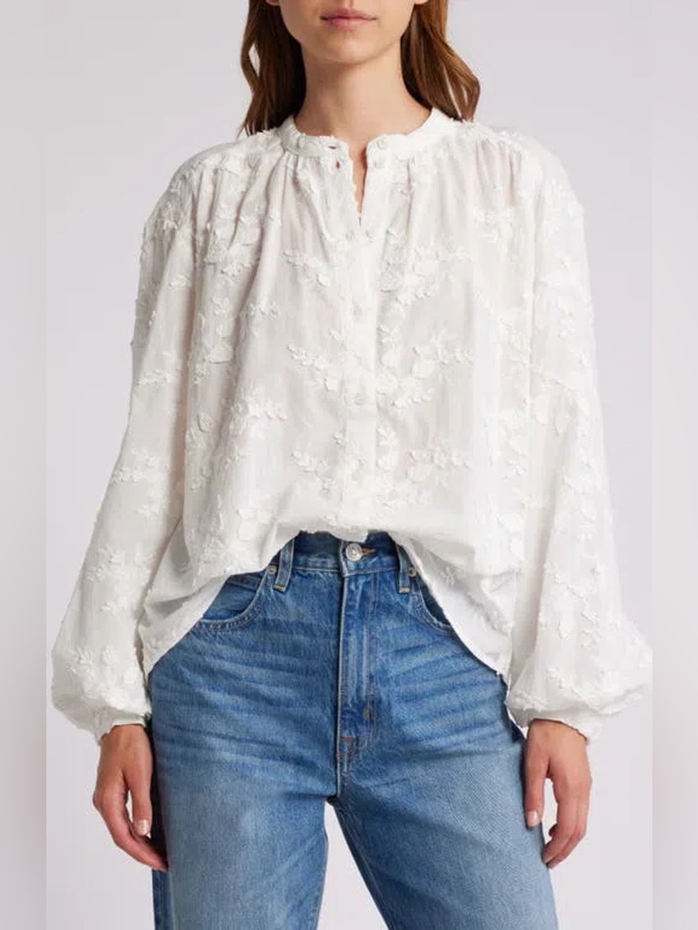 & Other Stories White Floral Embroidered Blouse